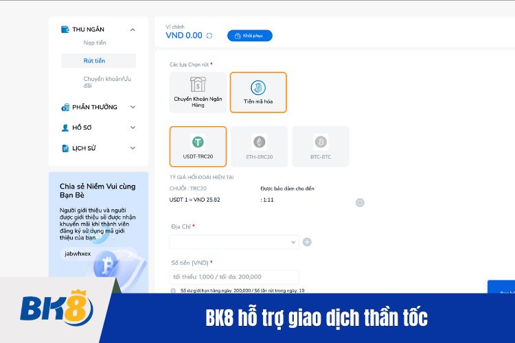 BK8 hỗ trợ ​​giao dịch thần tốc