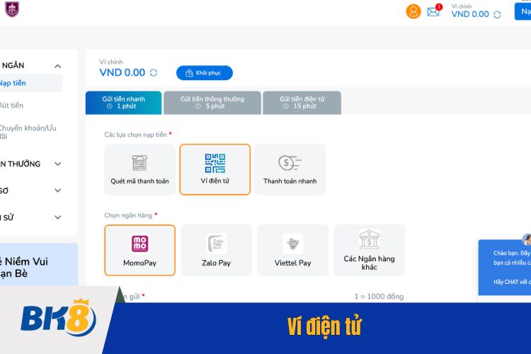 BK8 nạp tiền qua ví điện tử thông minh