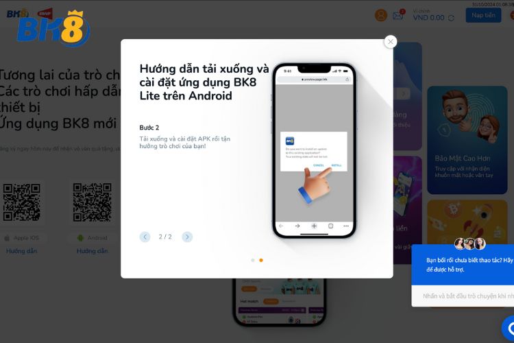 BK8 tải app bằng thiết bị Android