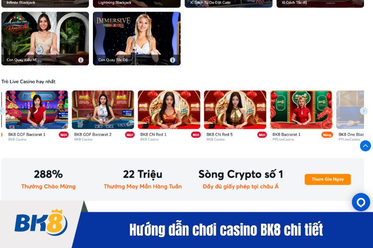 Hướng dẫn chơi casino BK8 chi tiết dành cho cược thủ