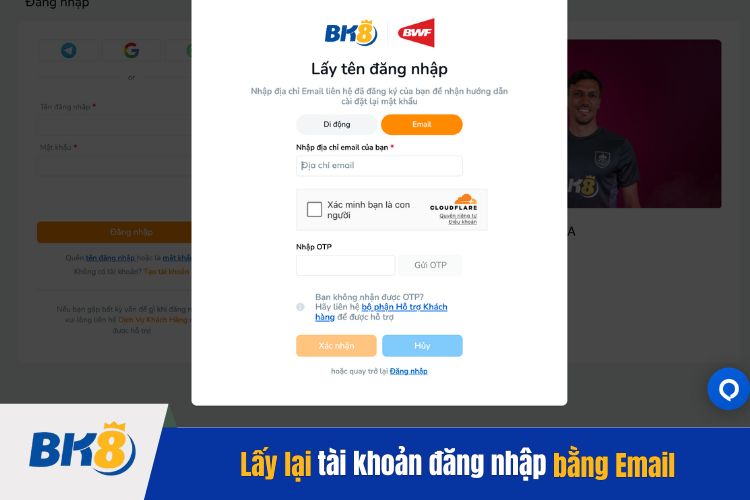 Lấy lại tài khoản bằng Email đăng ký tại nhà cái